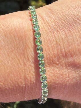 🦚 925 Sterling Silver Peridot August Birthday Tennis Bracelet - Women Jewelry